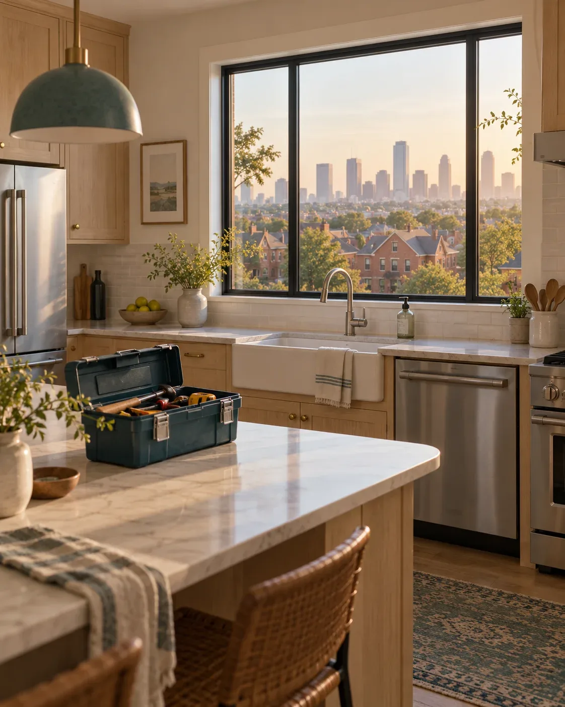 Appliance repair technician in a Fort Worth, TX kitchen